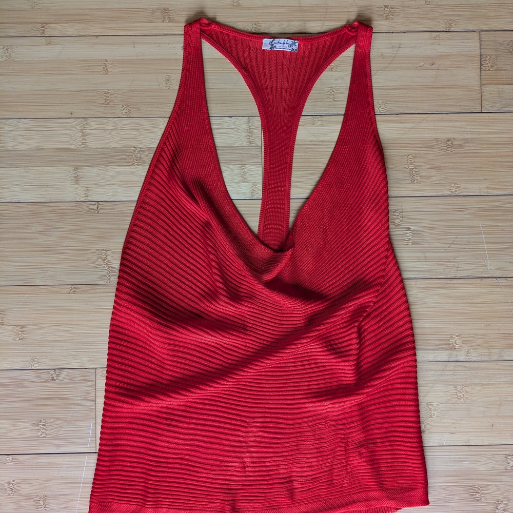 Free People Vibrant Red Ribbed Knit Top